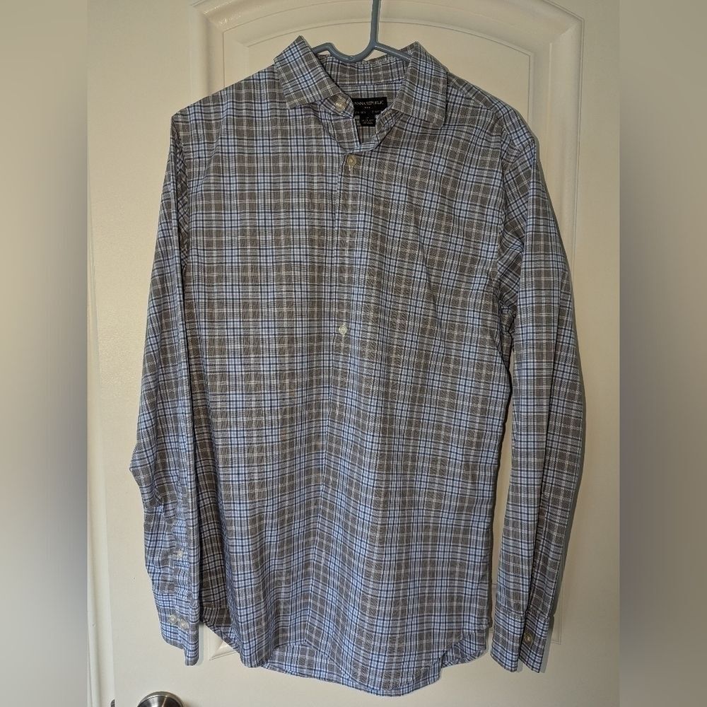 Banana Republic Slim Fit Non-Iron Plaid Button-Down Shirt - Size M
